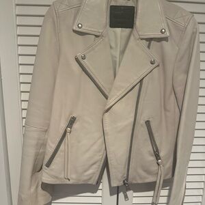 All Saints Cream Dalby leather jacket